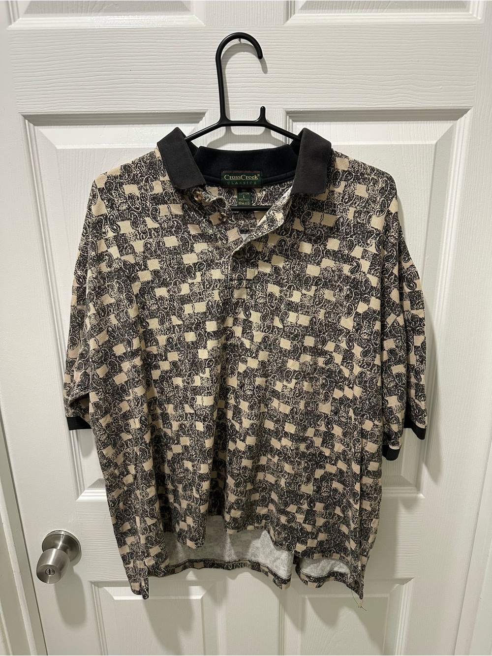 Vintage 90s; Cross Creek Classics Paisley Checkered Polo Shirt; Men’s Large
